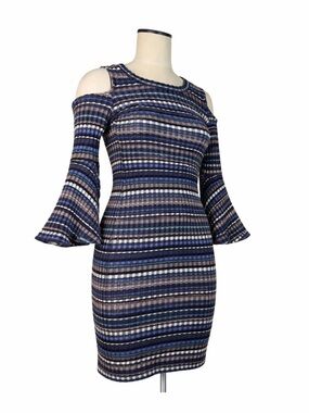 Ella Moss Striped Cold Shoulder Bell Sleeve Bodycon Mini Dress Medium